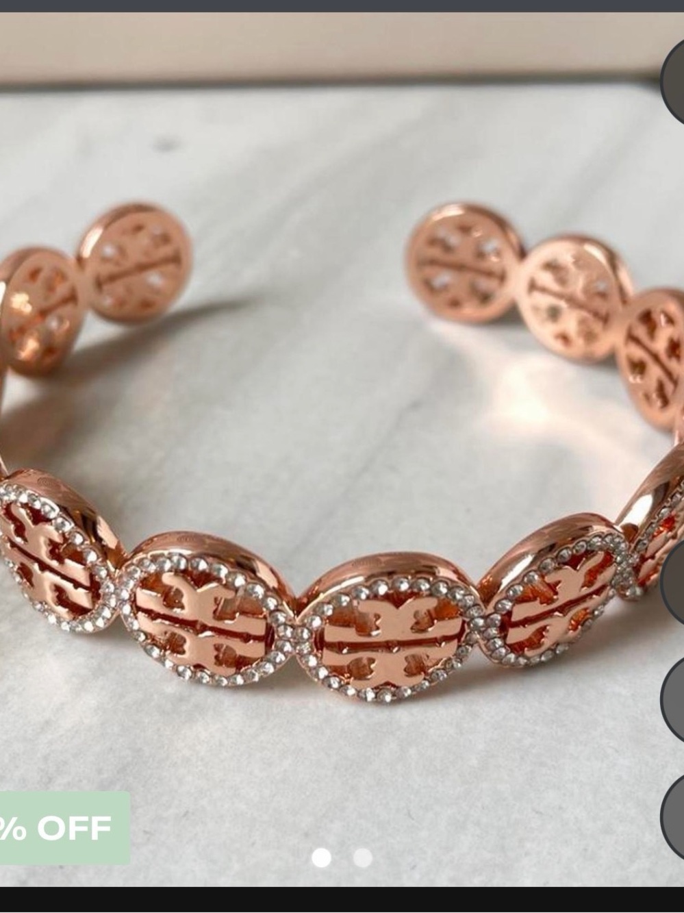 Tory Burch Rose Gold Logo Disc Crystal Bracelet